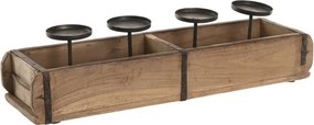 Suport lumânări decorativ ,natur din lemn de tec si metal, "Fjell"