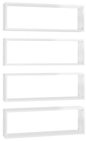 807125 vidaXL Rafturi de perete cub 4 buc alb extralucios 80x15x26,5 cm PAL