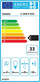 Hota decorativa Crown C 1650 X ECO, 60 cm, Clasa C, 300 m³/h, 3 viteze, Filtru din aluminiu, Inox