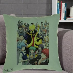 Perna Personalizata Assassination Classroom Grup Complet Anime, 40x40 cm, Verde, Husa Detasabila, Perna Inclusa, BEKZ®