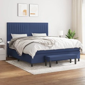 vidaXL Pat box spring cu saltea, albastru, 180x200 cm, material textil