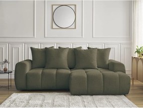 Colțar kaki extensibil/cu spațiu de depozitare cu tapițerie din țesătură bouclé (cu colț pe partea dreaptă/cu șezlong) Roxelane – Bobochic Paris