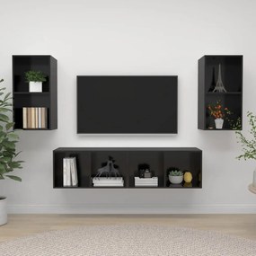 Dulapuri TV montate pe perete, 4 buc., negru extralucios, PAL 4, negru foarte lucios