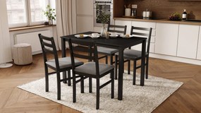 MAZZONI EXPORT Set TORINO masă + 4 scaune Negru/Gri deschis (material Sawana 21) - SET DE LEMN PENTRU BUCĂTĂRIE/SUFRAGERIE