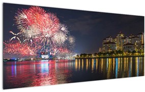 Tablou cu artificii in Singapur (120x50 cm)