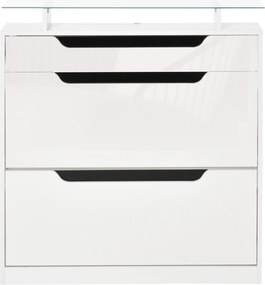 HOMCOM Suport pentru Pantofi cu 2 Sertare pentru 16 Perechi de Pantofi cu Etajeră Reglabilă și Raft din Sticlă, 89x23x96cm, Alb Lucios | Aosom Romania