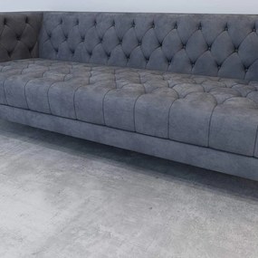 CANAPEA CATIFEA LUX CHESTERFIELD, 210X88X75 CM, CULOARE GRI, SEZUT SPUMA, CADRU LEMN, PICIOARE METAL ARGINTIU