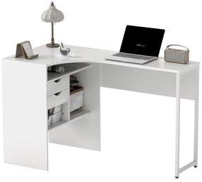 HOMCOM Birou de colț, birou pentru calculator cu 2 sertare și 3 compartimente deschise, 120 x 60 x 74 cm, alb | Aosom Romania