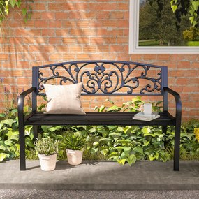 Outsunny Banca de gradina din metal cu spatar decorat, 127x60x87cm – negru | Aosom Romania