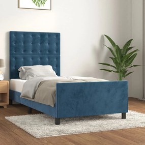 3125981 vidaXL Cadru de pat cu tăblie, albastru închis, 90x200 cm, catifea
