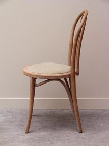 Scaun dining tapițat din lemn de fag curbat și bumbac, bej, cu spătar dublu în arc și traversă inelară, 91 x 41 x 41 cm, „Icon”
