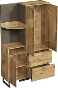 Dulap garderobă cu rafturi deschise, bară extensibilă pentru haine, 2 sertare încăpătoare, 110x38x186 cm, Culoare naturală