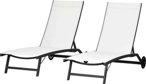 Outsunny Set de 2 Șezlonguri Rabatabile pe 5 Niveluri, Șezlonguri din Aluminiu și Țesătură Respirabilă, 66x165x102 cm, Albastru | Aosom Romania