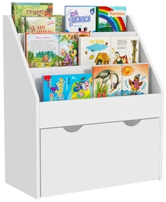 AIYAPLAY Bibliotecă Copii 3-8 Ani cu 3 Rafturi și Sertar, Raft de Depozitare Jucării, 62,5x30x70 cm, Alb | Aosom Romania