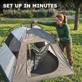 Outsunny Cort camping 2 persoane 3000 mm impermeabil &amp; rezistent la vânt, cort cupolă cu 2 uși, 2 ferestre cu plasă, 2 ferestre laterale, husă de transport | Aosom Romania