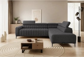 Coltar extensibil GANDI 140, sezlong dreapta, stofa catifelata gri gra