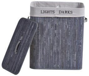 HOMCOM Coș de rufe din bambus cu capac 100 L Colector de rufe cu mânere din PU, sac de rufe din pânză de vela, Coșuri de rufe pentru bucătărie dormitor baie Gri | Aosom Romania