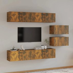 Set dulapuri TV, 6 piese, stejar fumuriu, lemn prelucrat 6, Stejar afumat, 80 x 30 x 30 cm