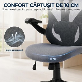 HOMCOM Scaun de Birou Ergonomic cu Tetieră 2D, Cotiere 3D, Înălțime Reglabilă, Mesh Respirabil, Gri Închis | Aosom Romania