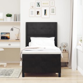 vidaXL Pat box spring cu saltea, negru, 90x200 cm, catifea