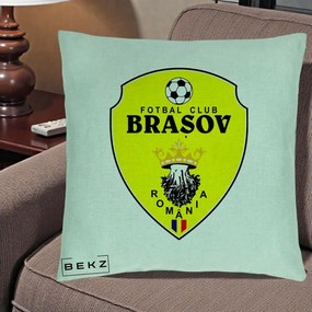 Perna Personalizata FC Brasov Fotbal Romania, 40x40 cm, Verde Menta, Husa Detasabila, Perna Inclusa, BEKZ®