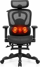 AERION-HM – Scaun ergonomic cu Masaj și Încălzire Lombară, Tetieră 3D, Cotiere 4D, Șezut Glisant, Spătar Reglabil și Suport Picioare, Full Mesh, Negru