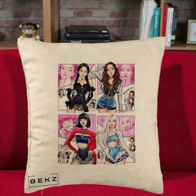 Perna Personalizata K-pop BLACKPINK Fanart Manga Benzi Desenate 4 Membre, 40x40 cm, Bej, Husa Detasabila, Perna Inclusa, BEKZ®