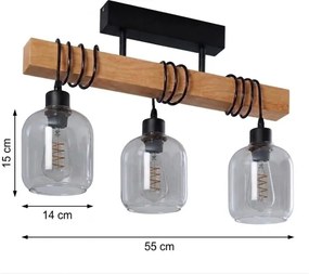 Brilagi - Lustră aplicată WOOD GLASS 3xE27/60W/230V pin/negru/gri fumuriu