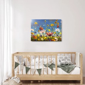Tablou pe sticlă cu luncă înflorită (70x50 cm)