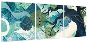 Tablou – Coroană verde a arborelui vieții (cu ceas) (90x30 cm)