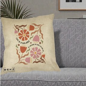 Perna Decorativa Life is a Balance Floral, 40x40 cm, Crem, Husa Detasabila, Perna Inclusa, BEKZ®