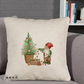 Perna Decorativa Pitic de Craciun cu Brad, 40x40 cm, Bej Canapea, Husa Detasabila, Perna Inclusa, BEKZ®