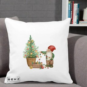 Perna Decorativa Pitic de Craciun cu Brad, 40x40 cm, Alba Mata, Husa Detasabila, Perna Inclusa, BEKZ®