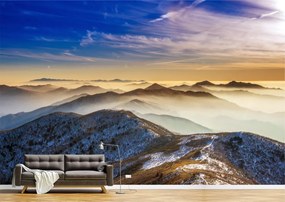 Tapet Premium Canvas - Peisaj de iarna cu muntii acoperiti de ceata