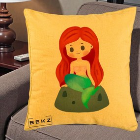 Perna Personalizata Sirena Kawaii Roscat, 40x40 cm, Galben, Husa Detasabila, Perna Inclusa, BEKZ®