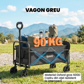 Outsunny Cărucior de Grădină 72L Pliabil cu Mâner Reglabil, din Oțel și Material Oxford, 114x46x92 cm, Negru | Aosom Romania