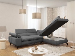 Colțar gri cu tapițerie din chenille (cu colț pe partea dreaptă/în formă de ”L”) Marbeya – Ropez