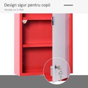 HOMCOM Dulap Prim Ajutor Montabil Perete, Cutie Medicamente, 60x30x12 cm, Roșu | Aosom Romania