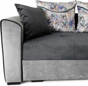 Coltar Lori, 4 locuri, cu 2 lazi de depozitare, catifea, 260x95x80 cm, culoare gri inchis cu gri deschis Stânga, catifea, Gri Inchis + Gri Deschis