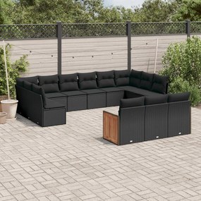 3260536 vidaXL Set mobilier de grădină cu perne, 13 piese, negru, poliratan