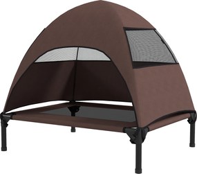 PawHut Cușetă pentru câini de exterior cu acoperiș, pat ridicat pentru câini de talie medie, 76 x 61 x 71cm, Cafea | Aosom Romania