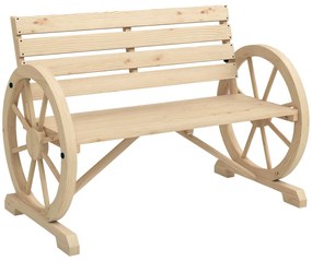 Outsunny Bancă de grădină, design cu roți de căruță, pentru 2 persoane, lemn natural, maro închis, 105,5 x 56 x 79 cm, lemn natural | Aosom Romania