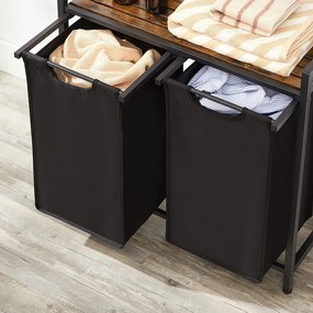 Coș de rufe cu poliță BERGEN, 2x46L, negru/maro Vasagle