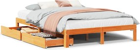 vidaXL Cadru pat cu sertare maro ceruit, 135x190 cm, lemn masiv de pin