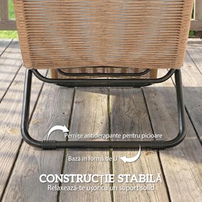 Outsunny Șezlong din Ratan Forma S cu Pernă, Șezlong de Grădină cu Structură din Oțel, pentru Terasă, Plajă, Piscină, Grădină, 175x57x80cm, Crem | Aosom Romania