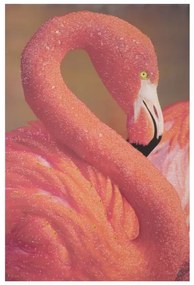 Tablou decorativ roz din lemn de brad si panza, 80 x 3,8 x 120 cm, Flamingo A Mauro Ferreti