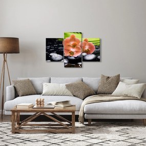 Tablou - Orhidee portocalie cu frunze de palmier (90x60 cm)