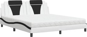 vidaXL Pat, Viana, cu saltea, alb și negru, 180x200 cm, piele ecologică