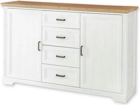 Comoda JASMIN, alb/stejar artisan, PAL, cu 2 usi si 4 sertare, 165x41x