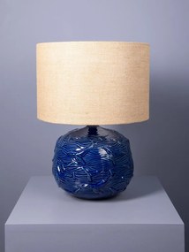 Lampă de masă din iută naturală, cu structură din ceramică albastră, finisaj lucios, 51×38 cm, „Azula"